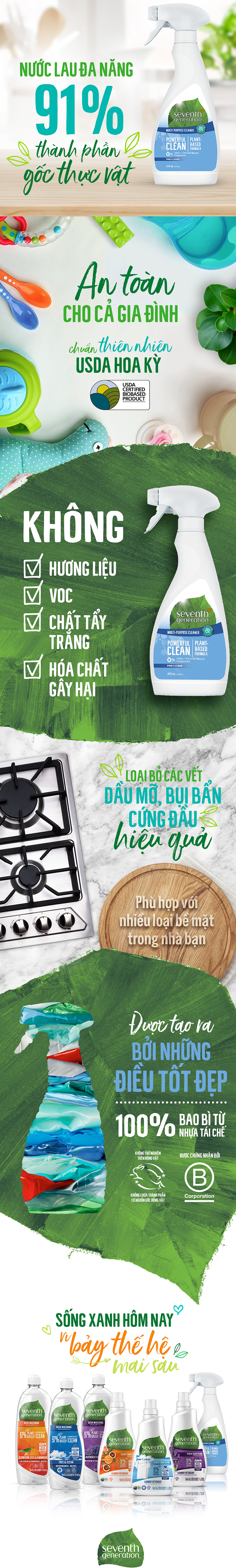 Combo 2 Seventh Generation Xịt Tẩy Rửa Đa Năng  (475ml)