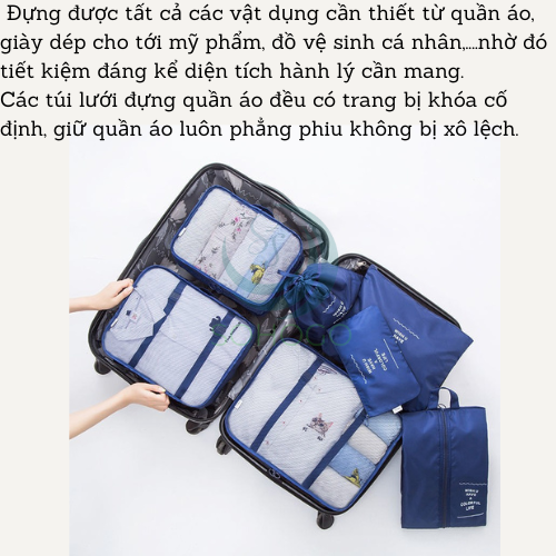 [VIDEO]- Set 8 túi đựng đồ du lịch đa năng, nhiều size- CHỌN MÀU- Bộ 8 túi phân loại đồ phù hợp đi công tác, du lịch cho nam và nữ