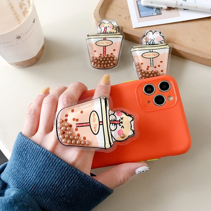 Giá Đỡ Nhẫn Điện Thoại 3D Trà Sữa Túi Dầu Có Hạt Chuyển Động- Hàng Chính Hãng