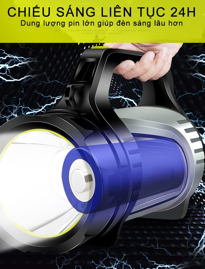 Đèn pin siêu sáng cầm tay chiếu xa 1000m, đèn pin đa năng sạc điện thoại
