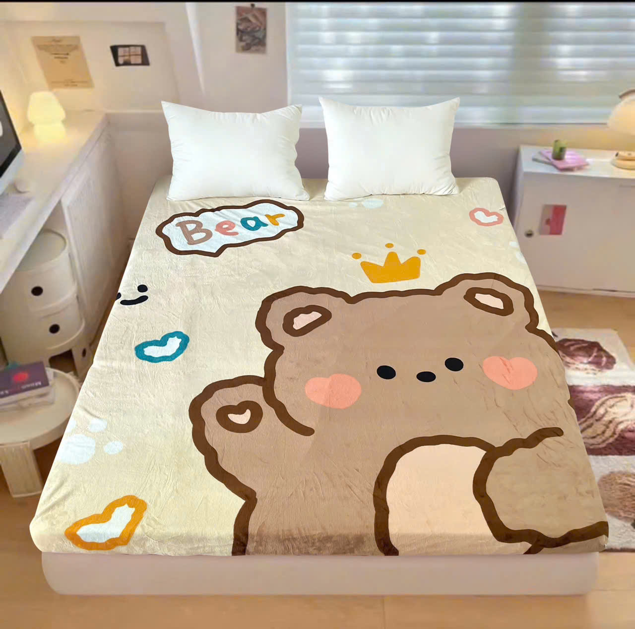 Ga giường nỉ nhung 5D không vỏ gối LIDACO hoạ tiết hoạt hình ngộ nghĩnh siêu mềm mịn ấm áp