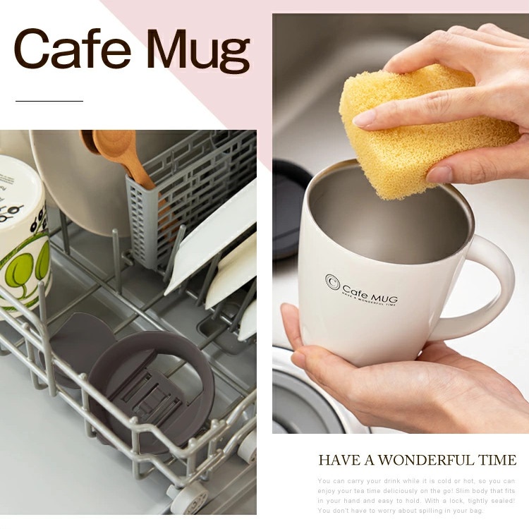 Cốc inox giữ nhiệt Cafe Mug 330ml có gioăng silicon  & nắp trượt chống tràn - Nội địa Nhật Bản
