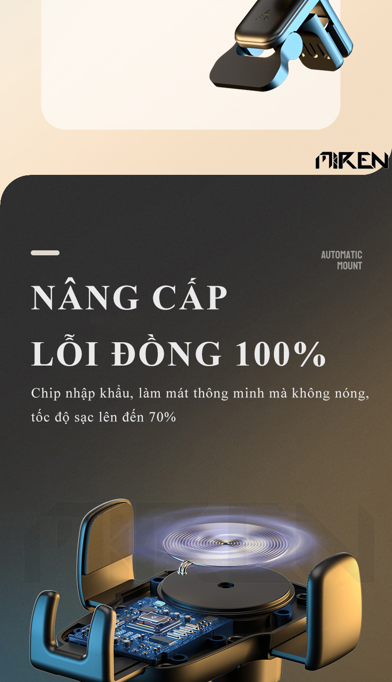 Giá Đỡ Điện Thoại Ô Tô Xe Hơi Cảm Ứng - Hỗ Trợ Sạc Không Dây Qi – Xoay Chuyển Góc Độ Ngang Dọc Kẹp Cánh Điều Hòa Hoặc Dùng Đế Hít Kèm Theo – Hàng Chính Hãng