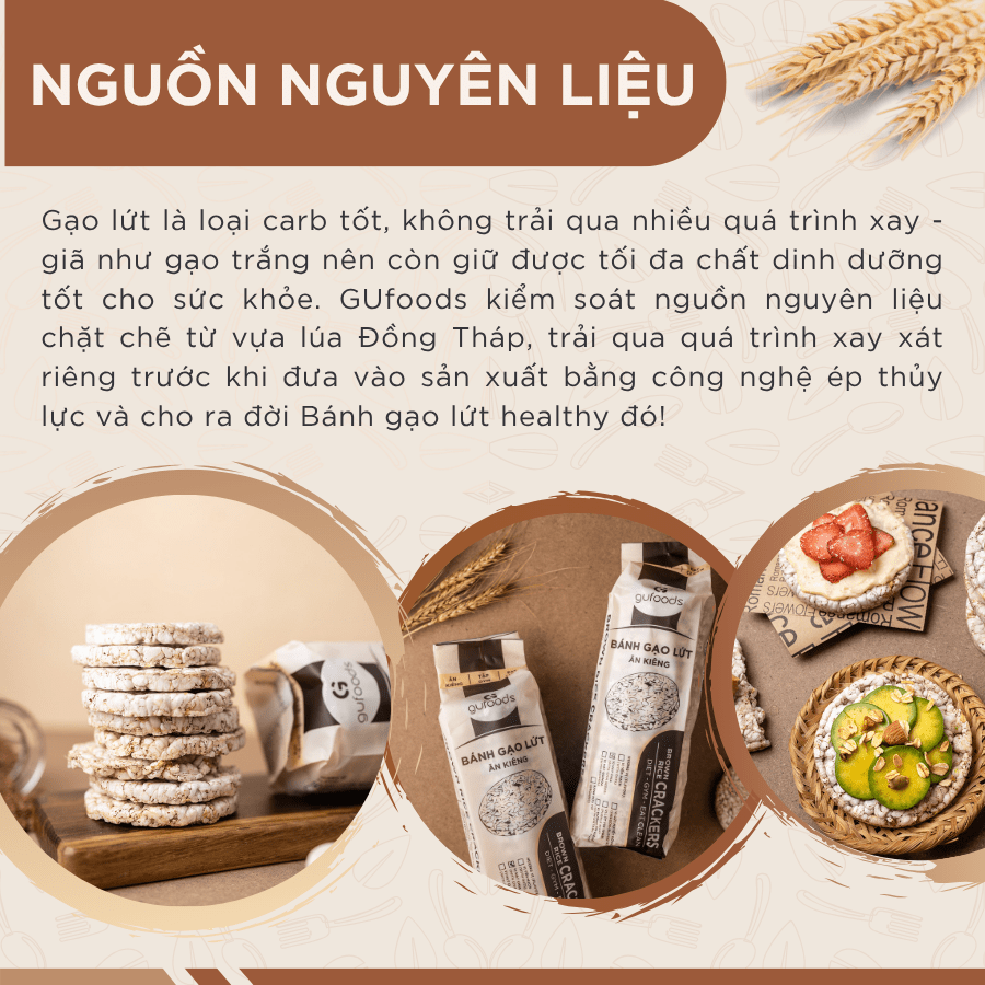Bánh gạo lứt GUfoods (170g) - Không chiên dầu, Không đường, Từ gạo và ngũ cốc nguyên hạt, Lành mạnh, Phù hợp Eat clean, Ăn vặt healthy, Thực dưỡng, Tập gym, Thuần chay, Đa dạng hương vị