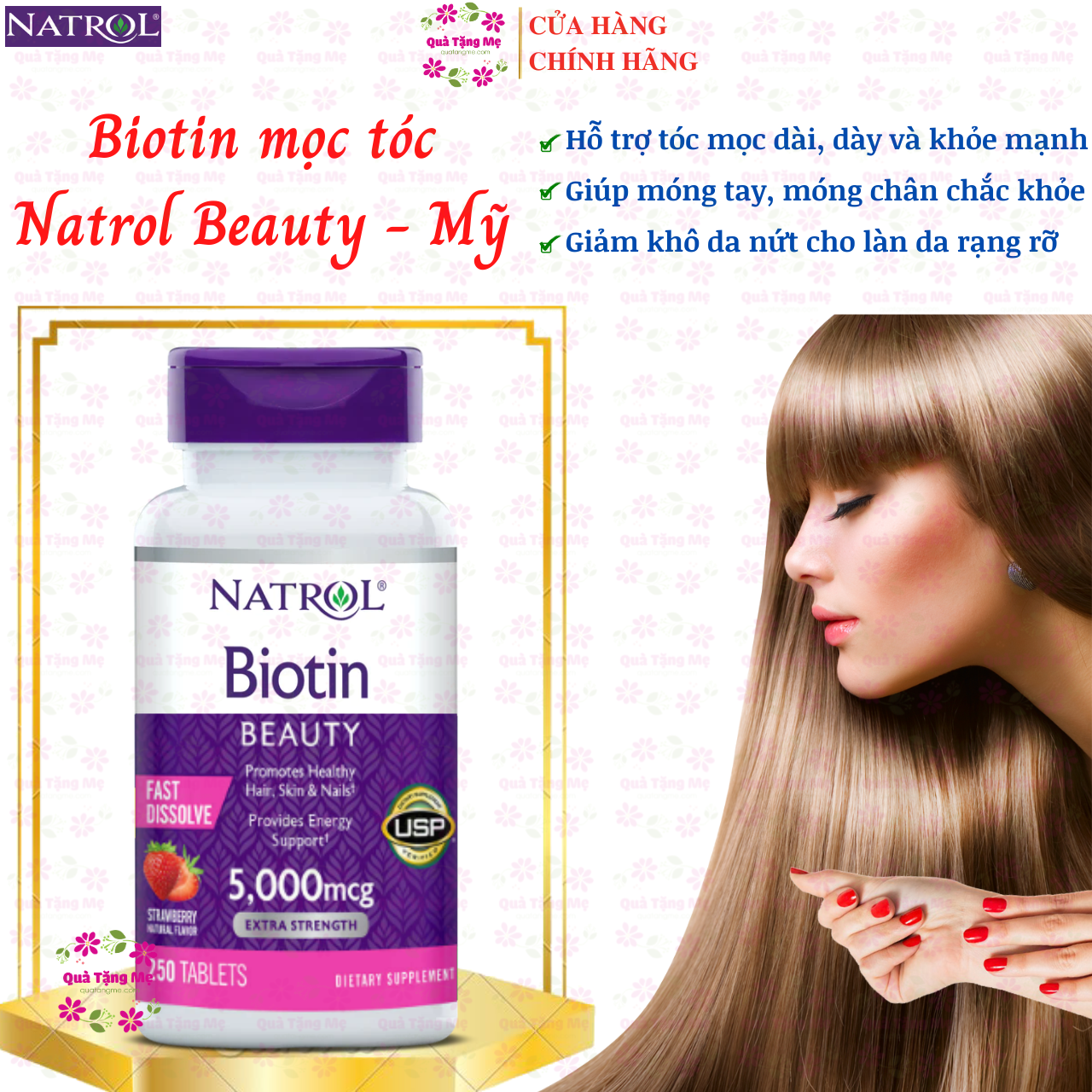 Biotin mọc tóc Natrol Beauty Mỹ