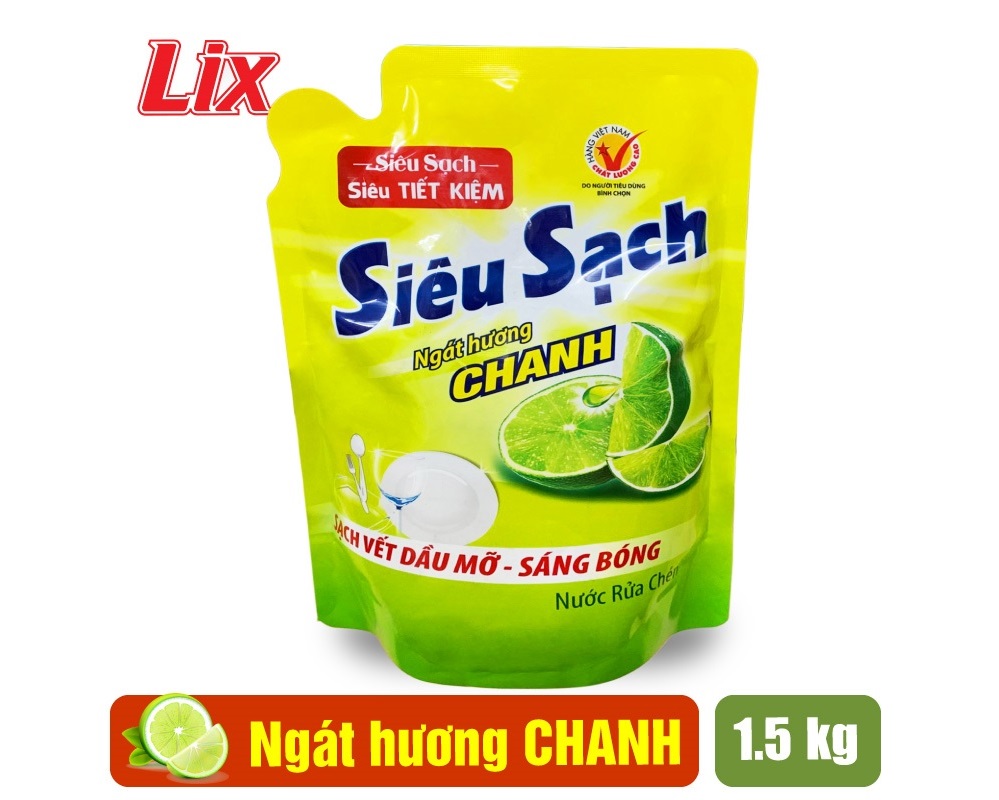 túi nước rửa chén lix siêu sạch hương chanh 1.5kg n4302 - sạch bóng vết dầu mỡ 1