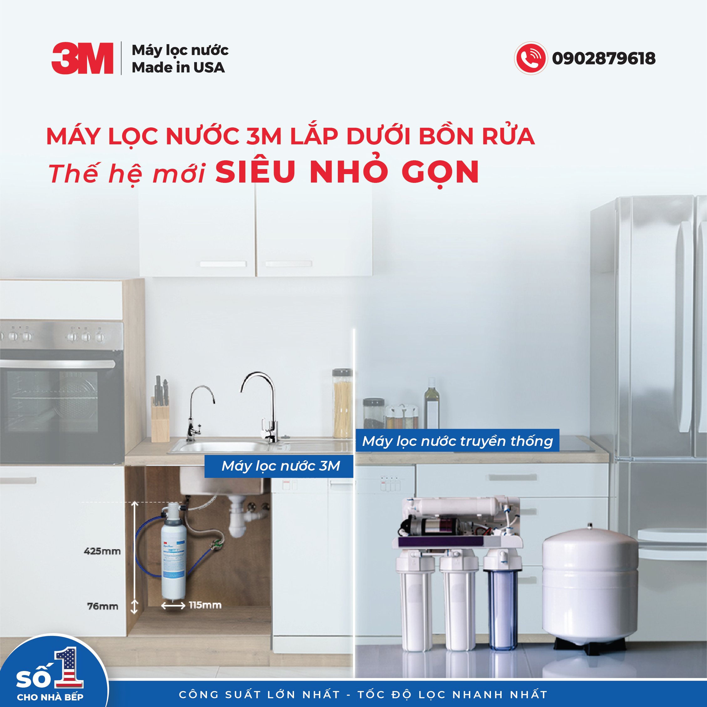 Máy lọc nước 3M lắp dưới bồn rửa siêu nhỏ gọn