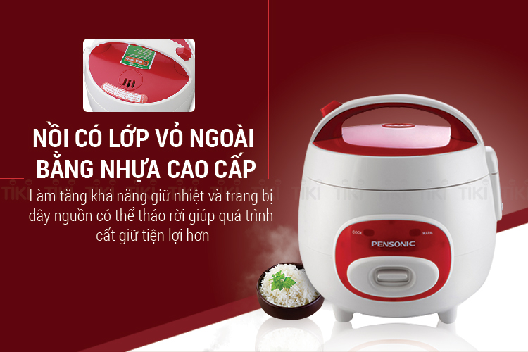 Nồi Cơm Điện Pensonic PSR-1001R (1L) - Trắng Đỏ