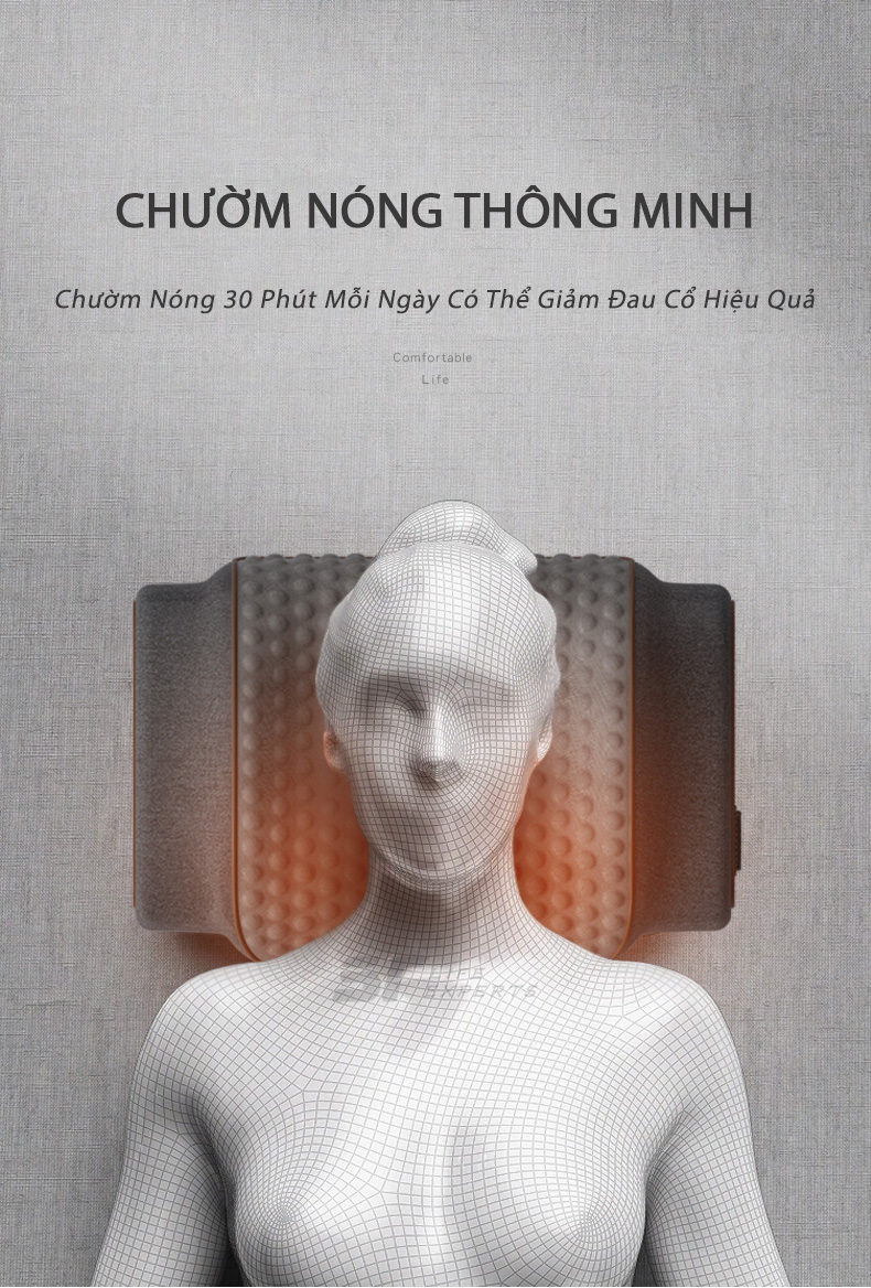 Gối Ngủ Túi Khí Kéo Dãn, Kê Đầu Massage Chườm Nóng Công Thái Học, Giảm Đau Mỏi Cổ Vai Gáy - Sairui