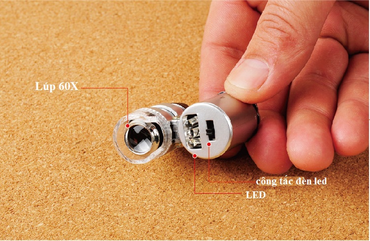 Kính lúp mini cầm tay độ phóng đại 60 lần có đèn gập (Tặng kèm miếng thép đa năng 11in1) 4