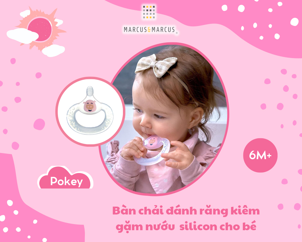 Bàn chải đánh răng kiêm gặm nướu silicon cho bé Marcus & Marcus, từ 6 tháng - Pokey