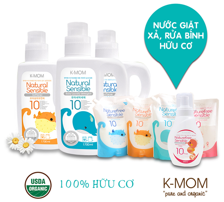 Nước xả vải hữu cơ K - Mom Hàn Quốc dạng can (1700ml) - Xanh