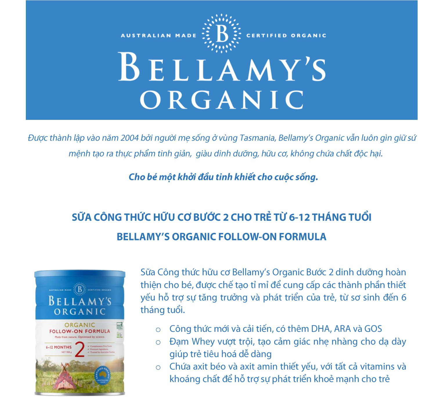 Sữa Công Thức Hữu Cơ Bước 2 Bellamy's Organic (900g)