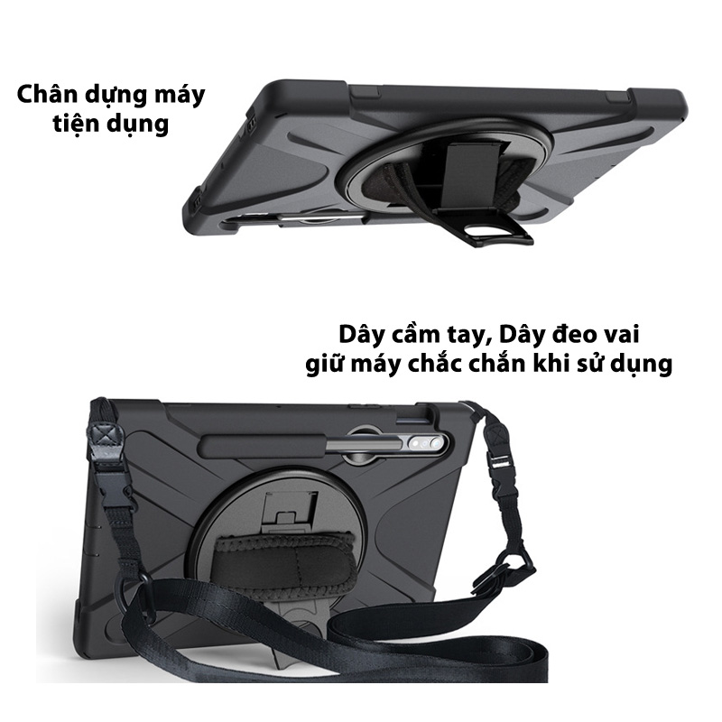 Ốp Lưng dành cho Samsung Galaxy Tab S10 Plus/S10 Ultra/S10 FE/S9/S9 FE/S9 Plus/S9 Plus FE/S9 Ultra/Tab S8 Plus/S8 Ultra/S7 Plus Có Chân Dựng, Dây Đeo Vai Và Tay Chống Sốc hiệu Zaki - Hàng Chính Hãng