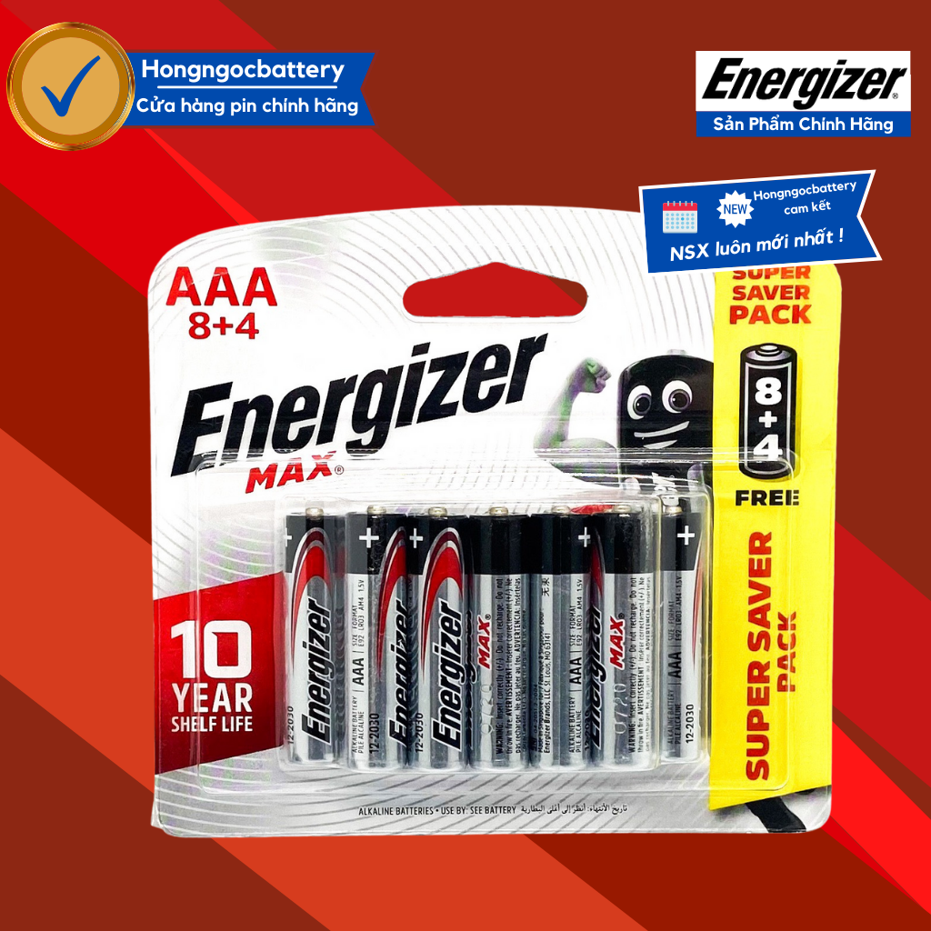 Pin Max 8 + 4 Viên Energizer E92 BP8+4 AAA - Hàng Chính Hãng Model 2020