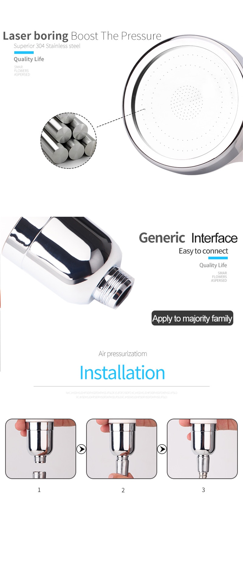 Bộ vòi Sen Tăng Áp Tiết Kiệm Nước, Lõi Gốm Lọc bẩn 2 lớp YE-6612-1