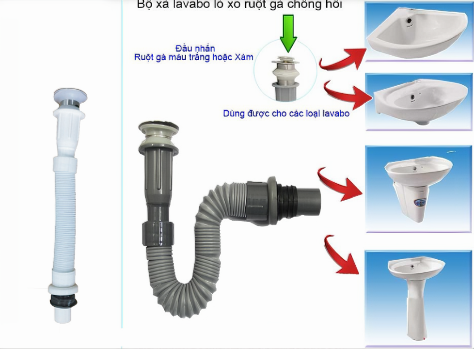 Bộ xả lavabo ruột gà KG48 nhấn nhựa abs cao cấp, dùng cho chậu lavabo treo tường - Hàng chính hãng