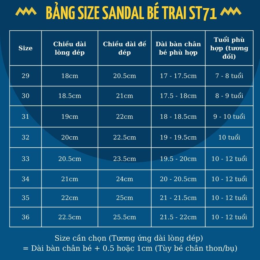Xăng đan bé trai dép quai hậu trẻ em nam tiểu trung học quai ngang siêu nhẹ màu xanh dáng thể thao phù hợp cho bé 5 6 7 8 9 10 11 12 tuổi đi học đi biển ST71