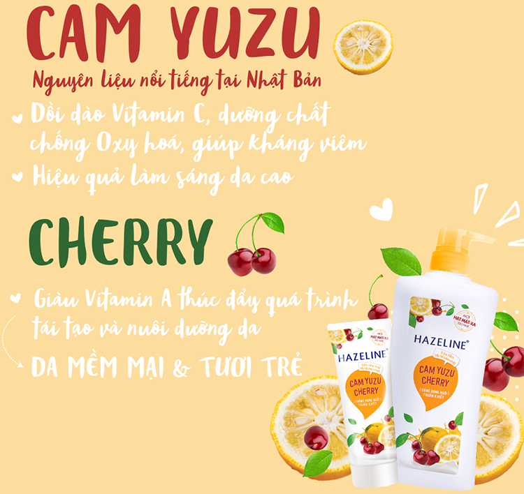 Sữa Tắm Hazeline Tẩy Tế Bào Chết Sáng Da Cam Yuzu Và Cherry (900g)