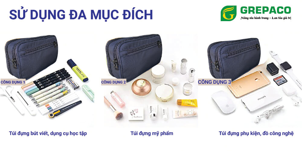 Túi Hộp Đựng Bút Viết Grepaco Bằng Vải Bố Canvas Tote Đẹp Nhiều Ngăn Size Lớn Đa Năng Dành Cho Học Sinh, Sinh Viên, Dân Văn Phòng Đựng Dụng Cụ Đồ Dùng Học Tập, Mỹ Phẩm, Phụ Kiện Đồ Cá Nhân – Hàng Chính Hãng