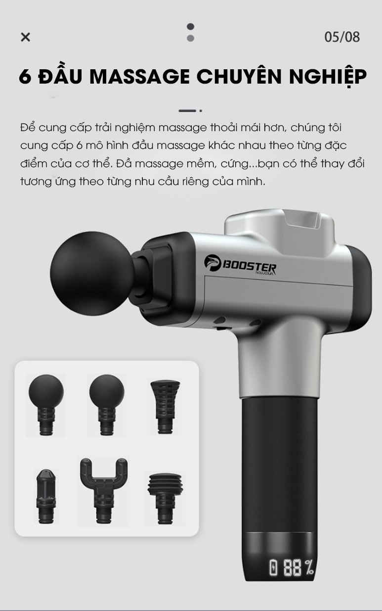 Máy Massage Gun Cầm Tay BOOSTER M2 - A - 6 Đầu Massage, 4 Tốc Độ