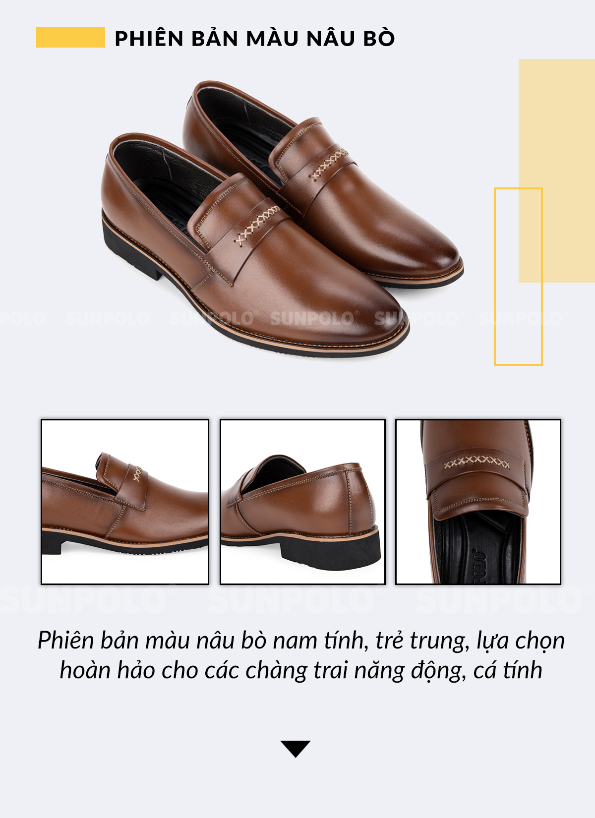 Giày Tây Da Bò SUNPOLO SPH295 - Phiên bản màu nâu bò