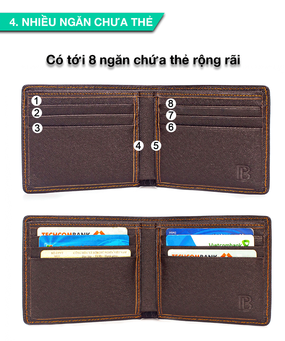 Ví nam, bóp nam da bò Saffiano Bụi Leather V140 - Bảo hành 12 tháng