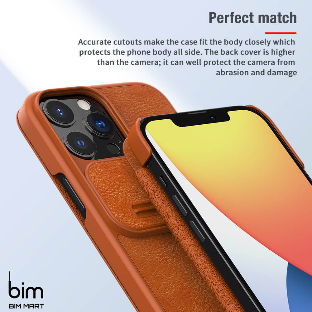 Bao da dành cho iPhone 13 Pro hàng chính hãng Nillkin QIN có nắp trượt bảo vệ camera