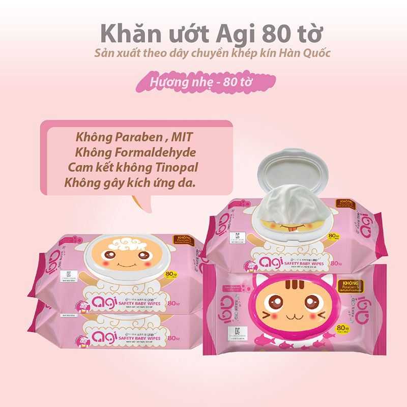 Bộ 4 Gói Khăn Ướt Có Hương Agi (80 Tờ x 4)