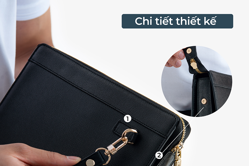 Clutch Da Hàng Hiệu Ví Nam Cầm Tay Công Sở GENCE HT11 Da Bò Cao Cấp Màu Đen
