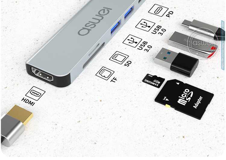 cổng chia usb, hub type c to hdmi aswei 6in1