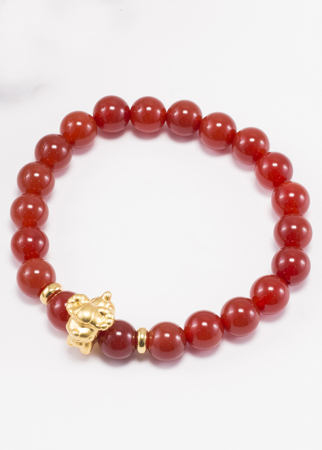 Vòng Tay Đá Mã Não Đỏ Charm Tuổi Mùi Bạc Mạ Vàng 24K