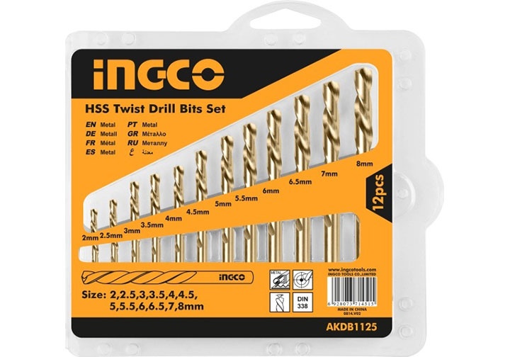 Bộ 12 mũi khoan kim loại HSS hiệu Ingco AKDB1125