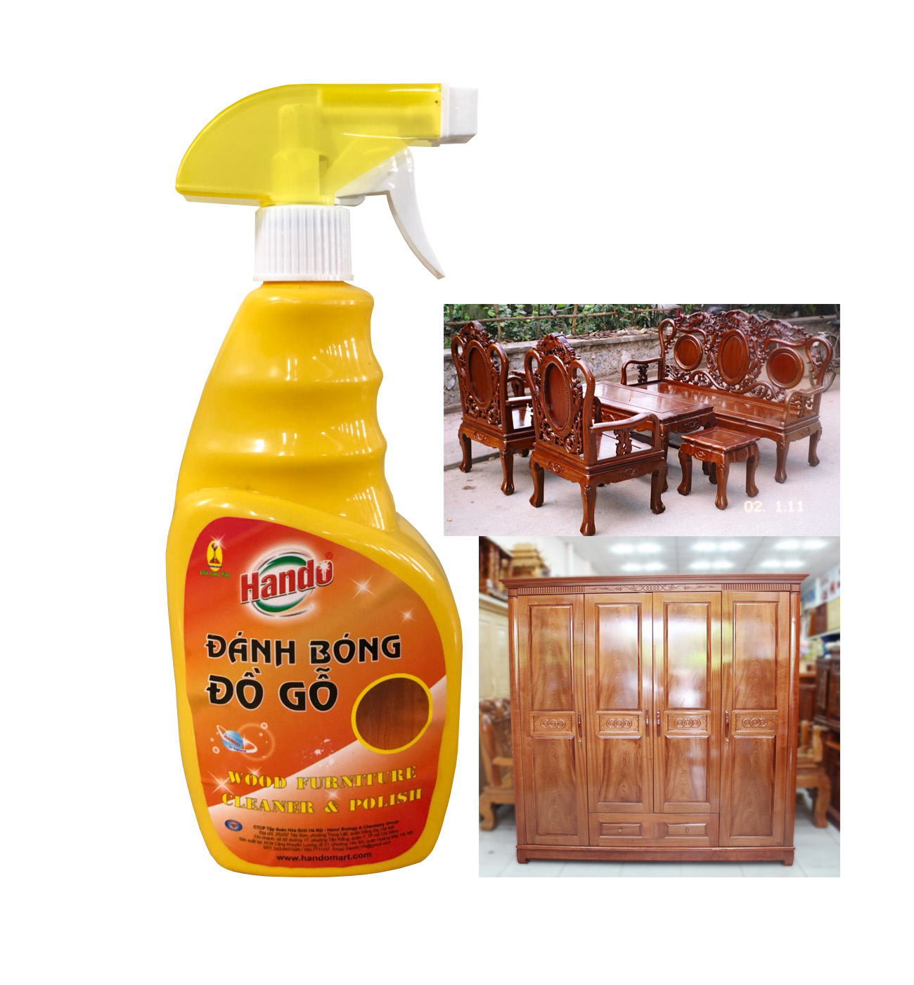 Xịt làm sạch và đánh bóng đồ gỗ Hando 600ml 