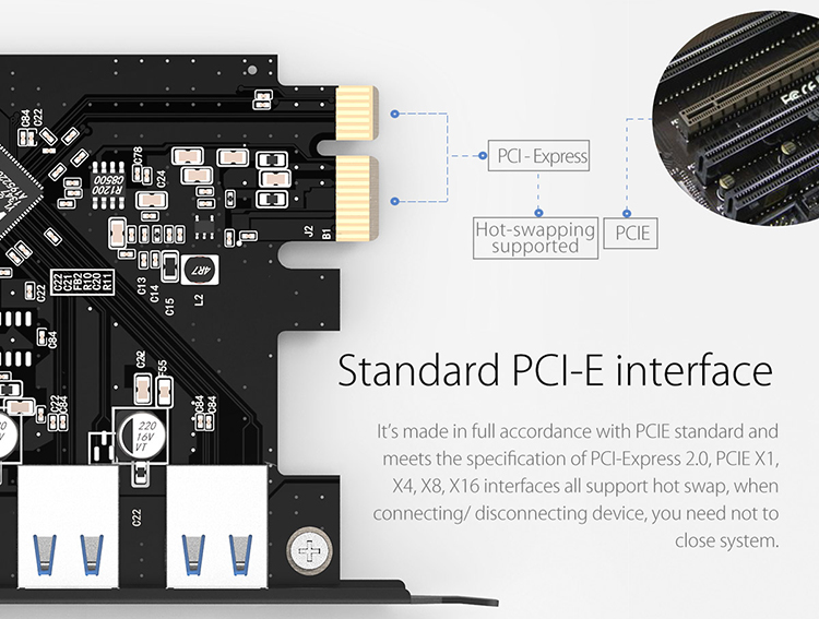 Card chuyển cổng pciex 1 sang 4 cổng USB 3.0 Orico PVU3-4P - Hàng chính hãng