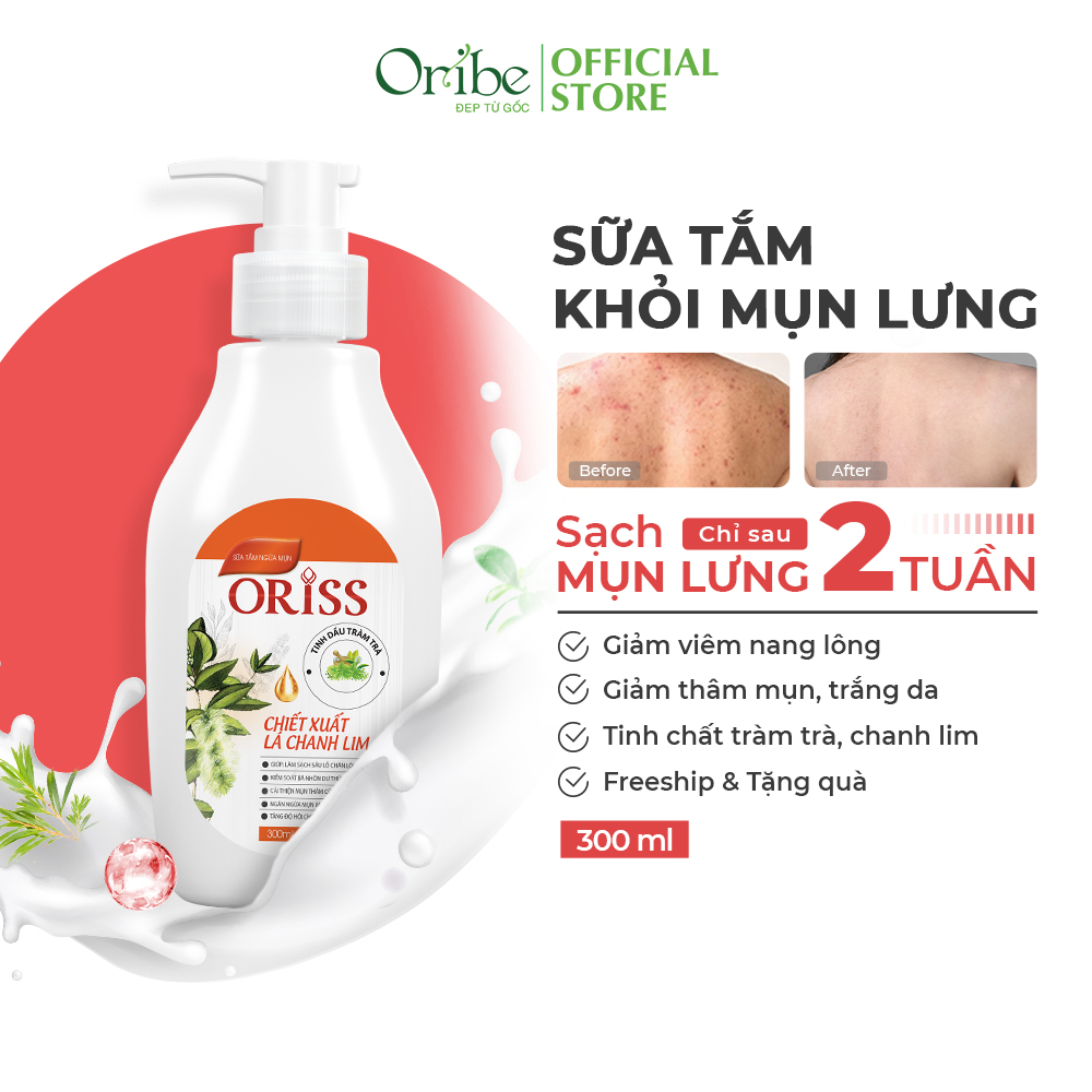 Sữa Tắm Giảm Mụn Lưng Oriss Giúp Giảm Thâm Mụn, Viêm Nang Lông Chai 300ml
