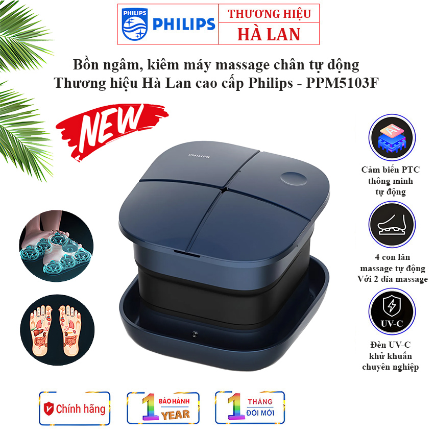 Bồn ngâm chân, kiêm máy massage chân tự động Thương hiệu Hà Lan cao cấp Philips - PPM5103F (HÀNG CHÍNH HÃNG)