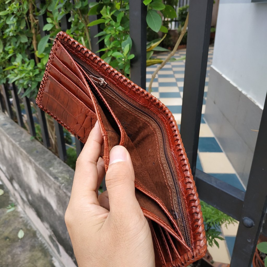 Ví Nam Da Cá Sấu 2 Mặt [Gù Cá Sấu Nguyên Con Rất Đẹp] Thiết Kế Dáng Ngang Dễ Sử Dụng