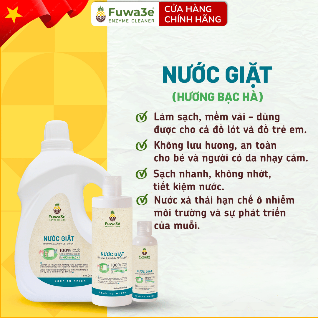 Nước giặt xả hữu cơ enzyme sinh học từ vỏ dứa Fuwa3e 3.5L