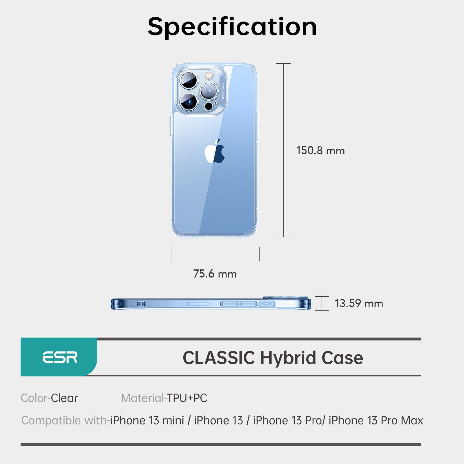 Ốp Lưng Classic Hybrid Case dành cho iPhone 13 / 13 Pro / 13 Pro Max Phiên bản nâng cấp Bảo Vệ Camera  - Hàng Chính Hãng