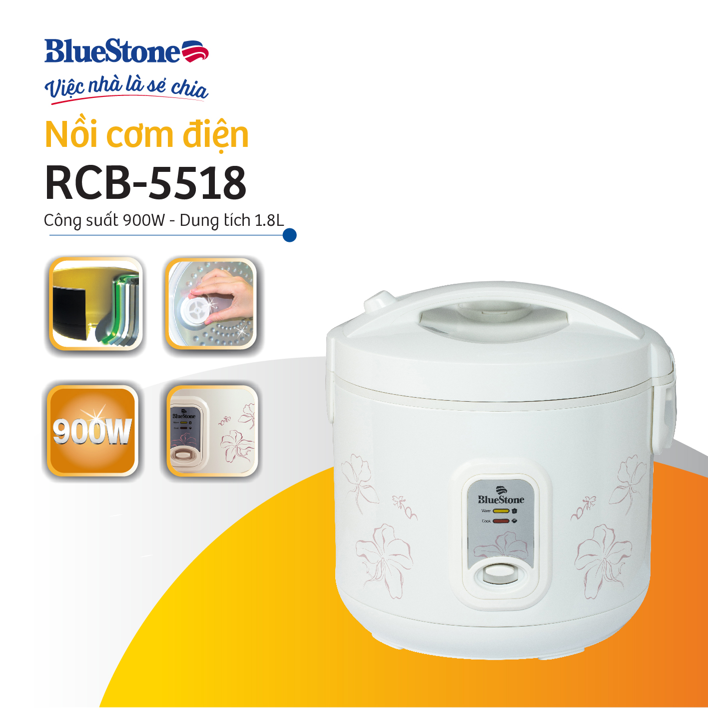 Nồi Cơm Điện Bluestone RCB-5518 - Hàng chính hãng