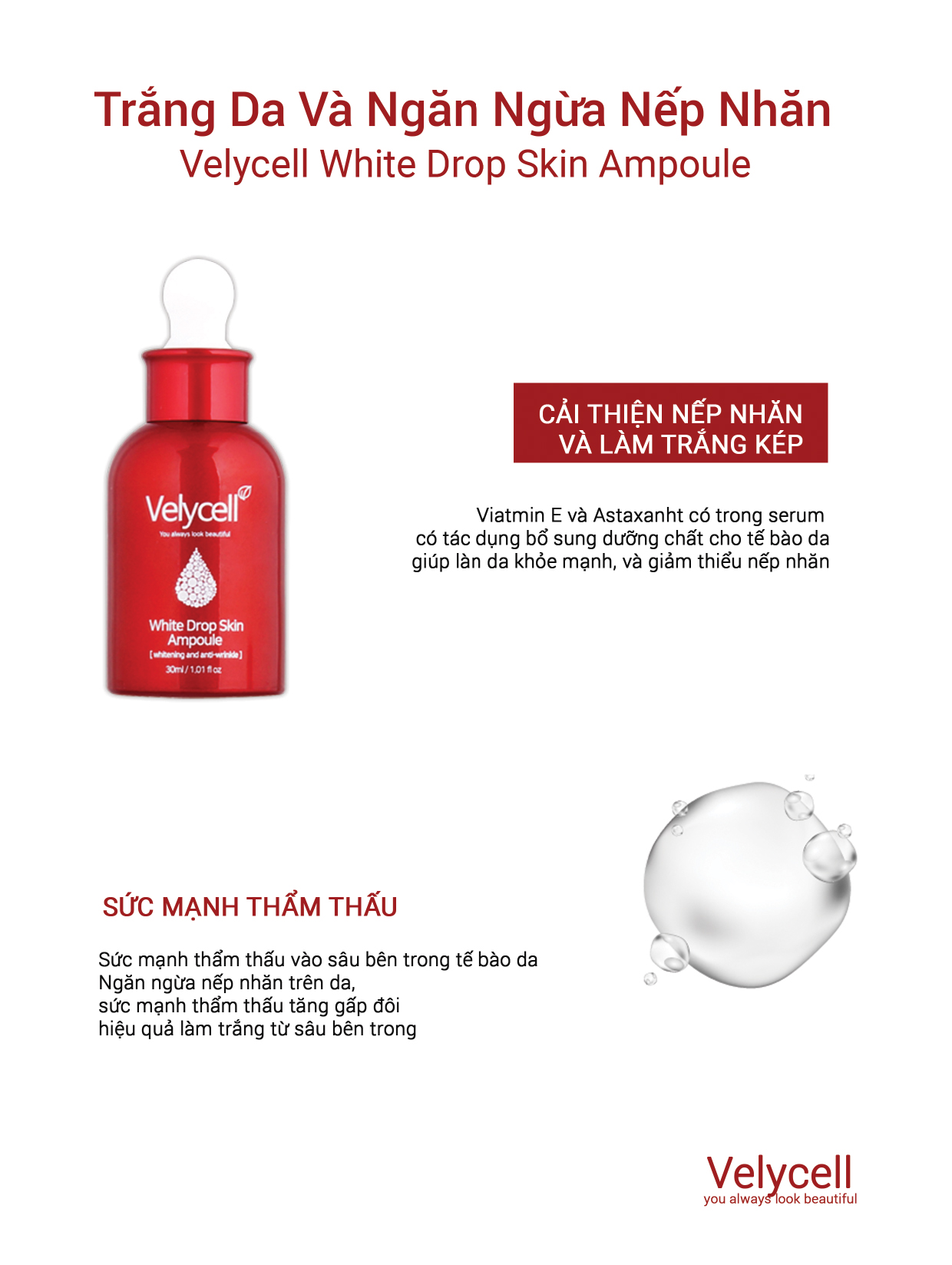 serum cấp ẩm làm trắng da velycell white drop skin ampoule 30ml 2