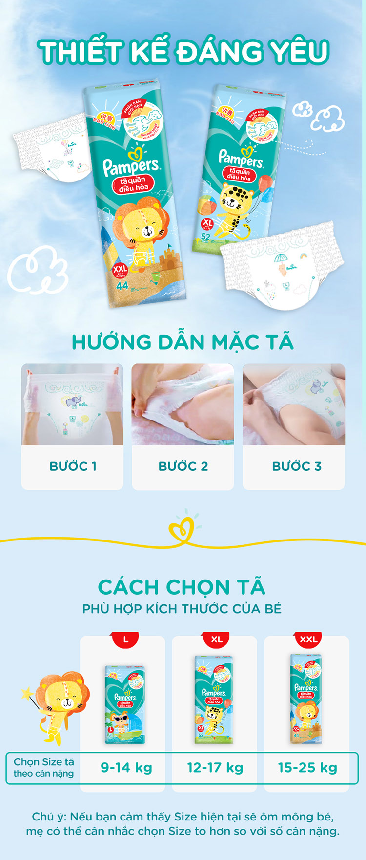 Tã Quần Pampers Điều Hoà Gói Lớn XXL44 (15-25kg)