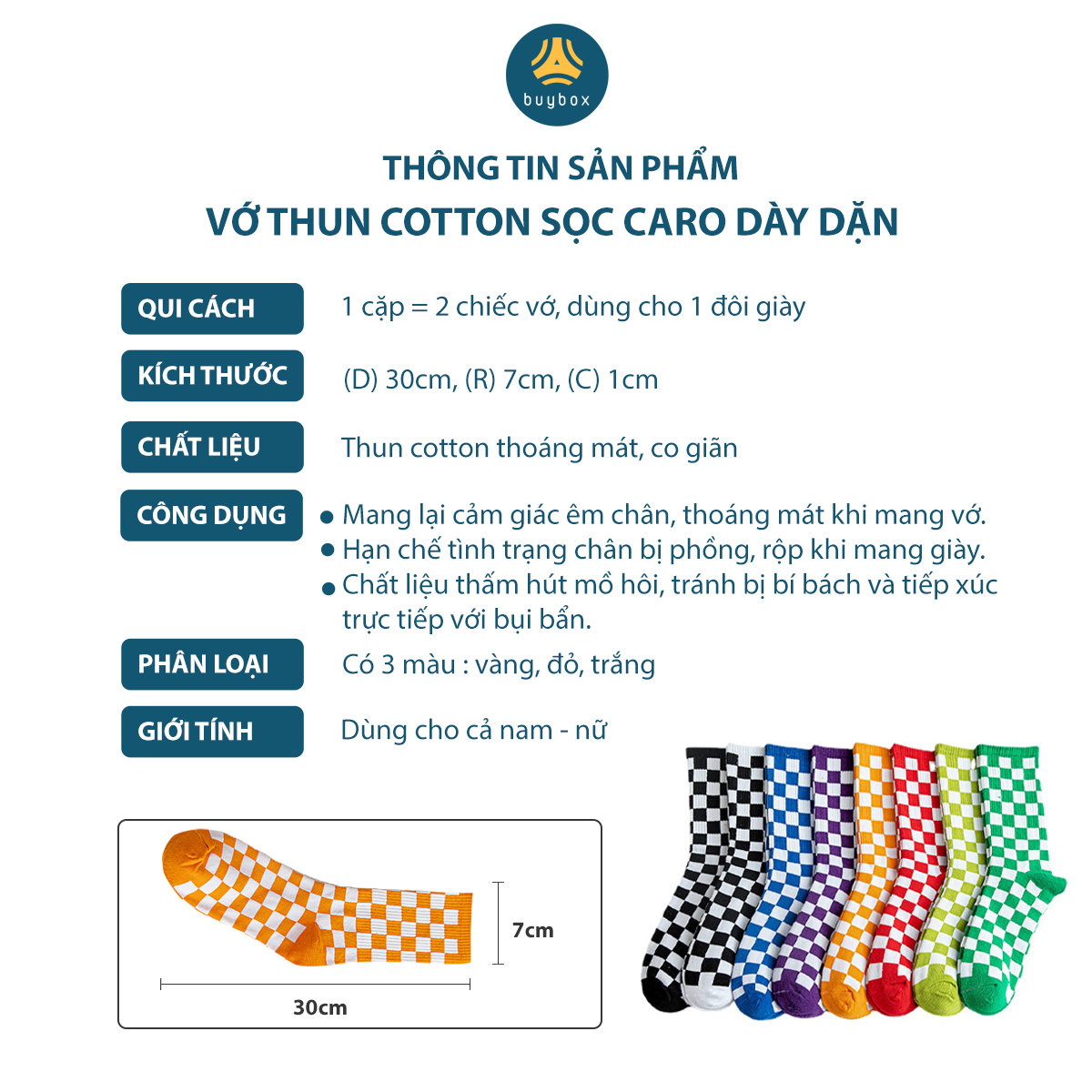 Vớ cotton cổ cao họa tiết caro phong cách xuân thu dành cho nam nữ - Buybox - BBPK244