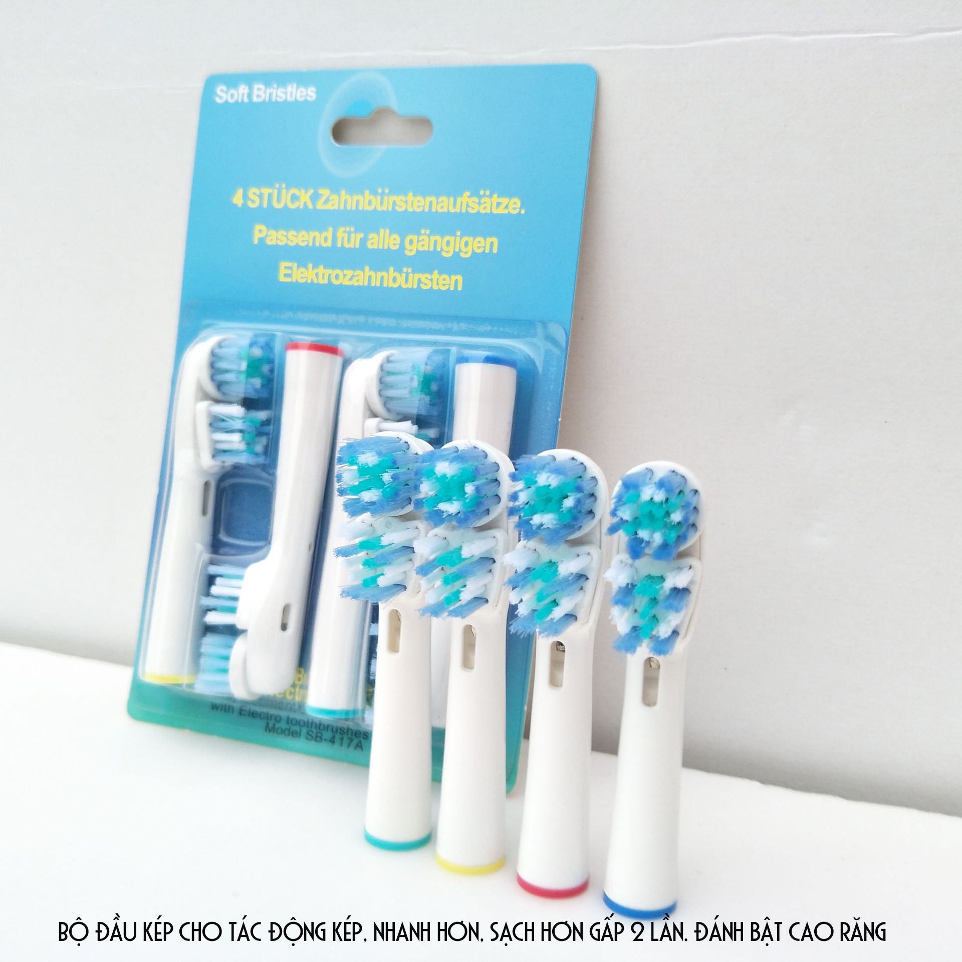 Cho máy Oral B Braun, SB-417A Dual Heads đầu kép, Bộ 4 đầu bàn chải đánh răng điện thay thế , Phá tan mọi mảng bám, làm sạch cao răng, cho răng sáng bóng 8