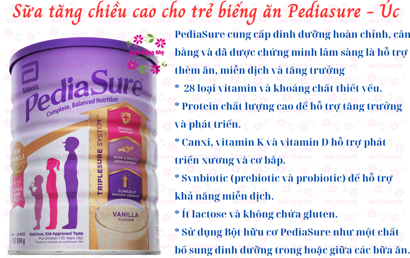 Sữa tăng chiều cao cho trẻ biếng ăn từ 1-10 tuổi Úc Pediasure