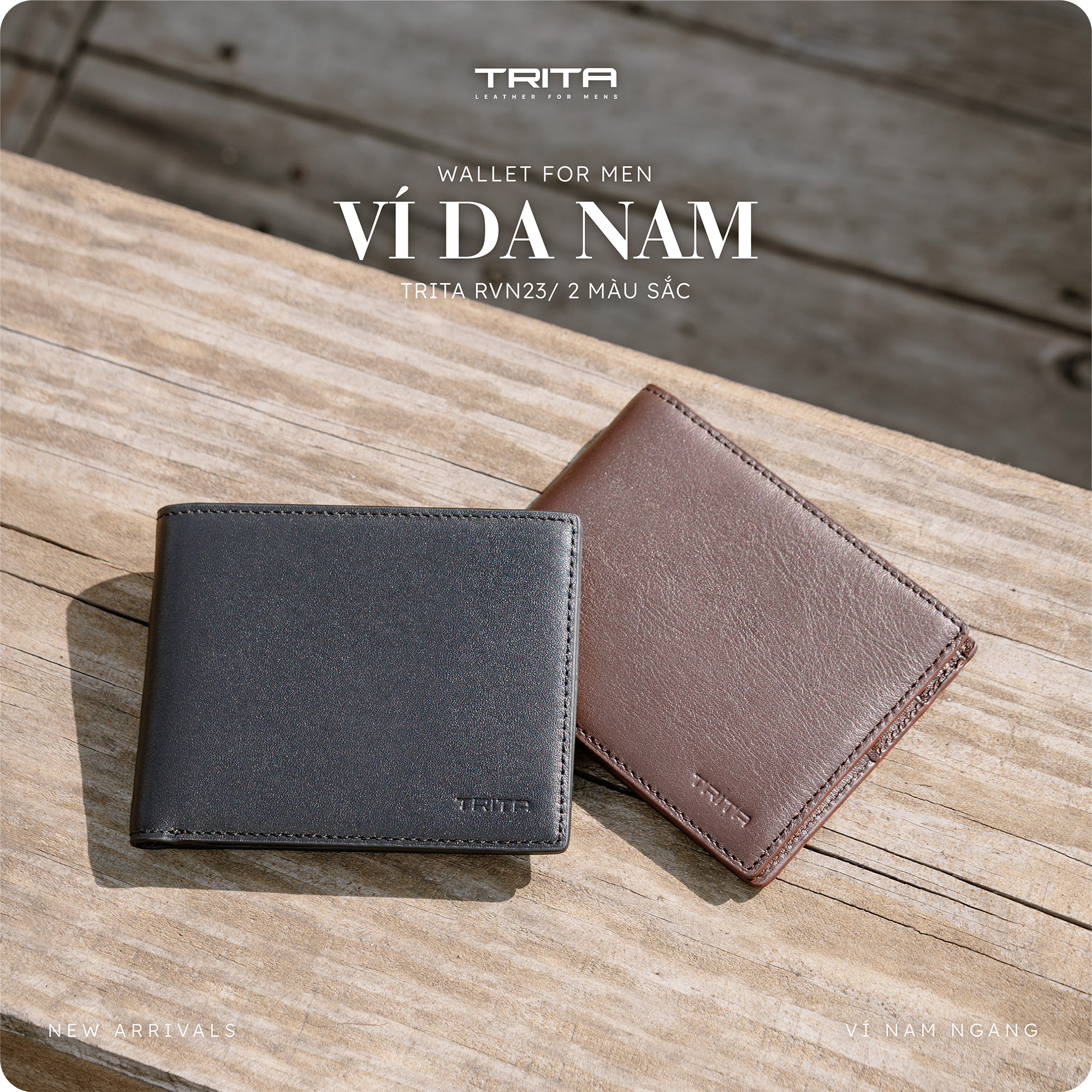 Ví nam da bò Trita ( Thời trang nam dáng ngang basic - Ví da RVN23 )