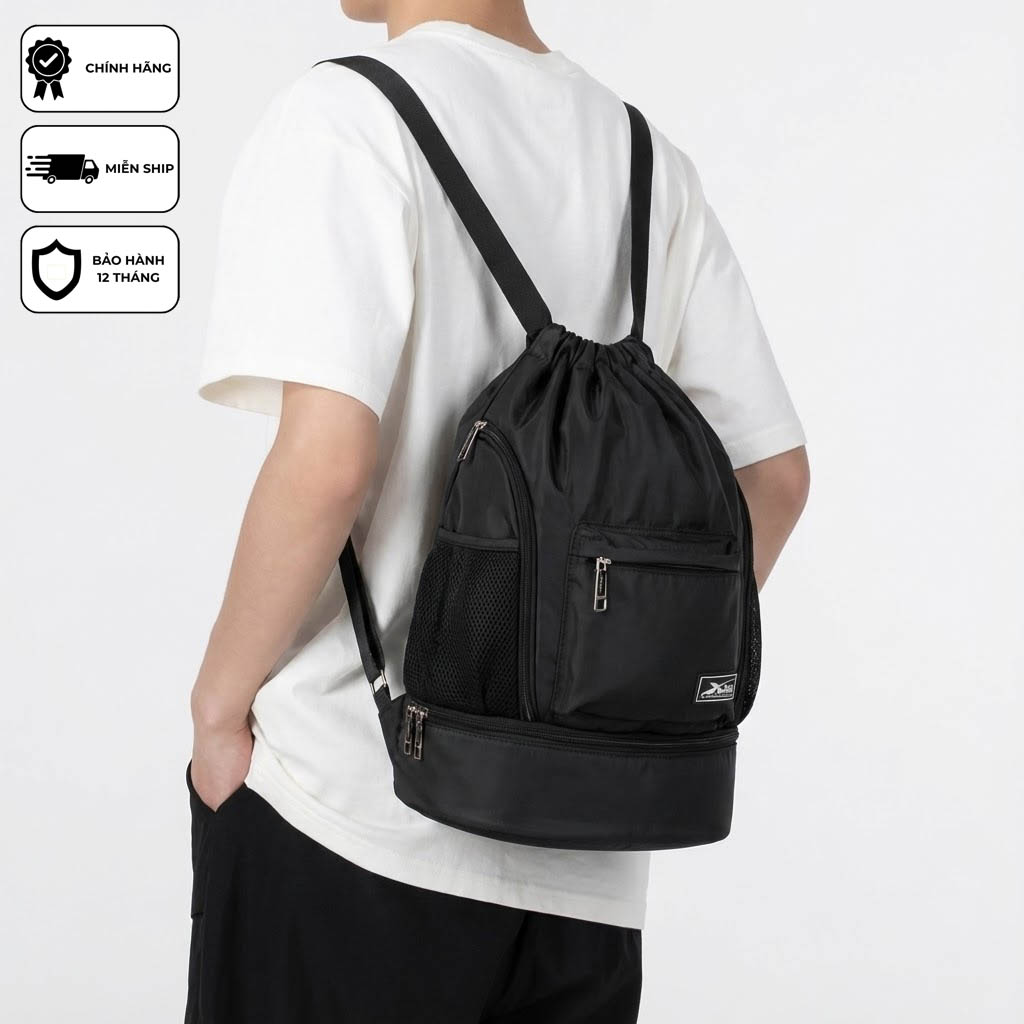 Balo dây rút thể thao đen Xbags Wisdom Xb 6004, Chất liệu chống thấm nước hiệu quả