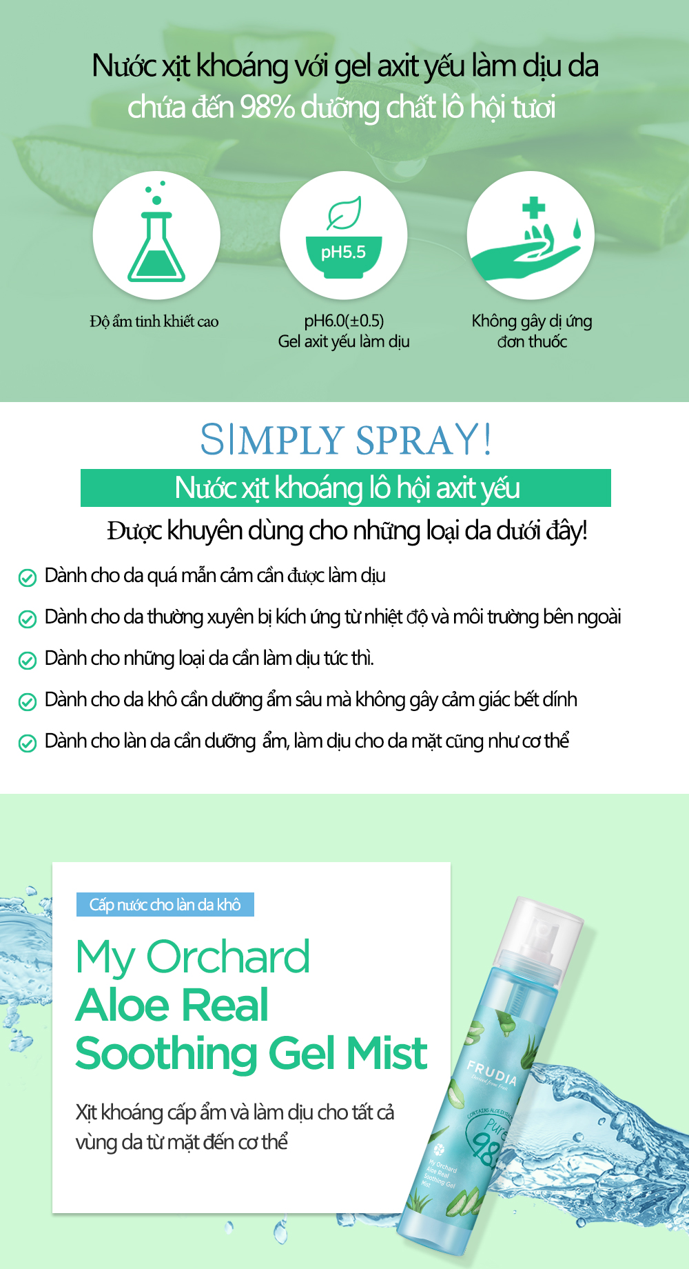 Nước Xịt Khoáng Frudia My Orchard Aloe Real Soothing Gel Mist Nha Đam Nguyên Chất (125ml)