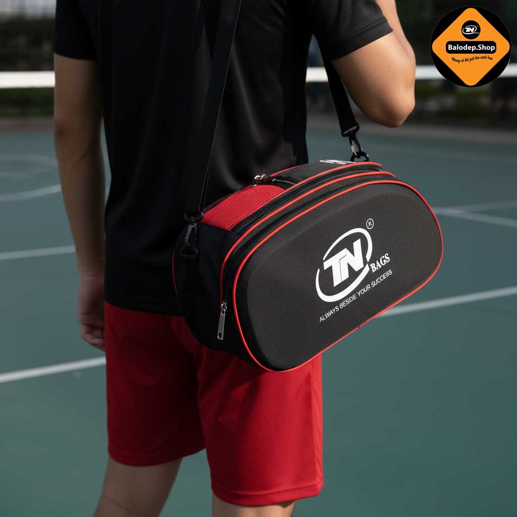 Túi Thể Thao Cao Cấp Chống Thấm Đựng Giày 2 Ngăn TNBags TN.B 9001 Màu Đen Phối Đỏ Thời Trang Nam Tập Gym Đá Bóng Mạnh Mẽ Sang Trọng!